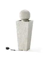 Glitzhome 40.25" H Modern Oversized Faux Terrazzo Geometric Pedestal and Sphere Polyresin Outdoor Fountain with Pump and Led Light