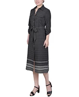 Ny Collection Petite 3/4 Roll Tab Sleeve Belted Shirtdress