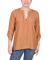 Ny Collection Petite Raglan Sleeve Split Neck Blouse