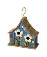 Glitzhome 10.5'' H Distressed Solid Wood Birdhouse with 3D Flowers