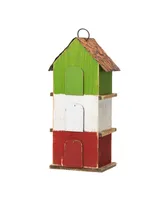 Glitzhome 13.75" H Three-Tiered Distressed Solid Wood Birdhouse