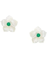 Mother-of-Pearl (18mm) & Emerald (5/8 ct. t.w.) Flower Stud Earrings in Sterling Silver