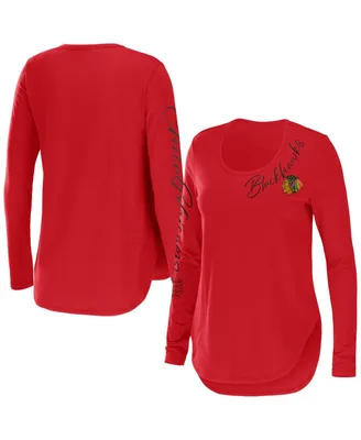 Women's Wear by Erin Andrews Red Chicago Blackhawks Plus Scoop Neck Long Sleeve T-shirt