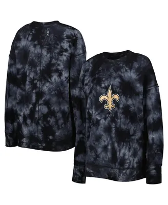 Women's Msx by Michael Strahan Black New Orleans Saints Bailey Tie-Dye Tri-Blend Pullover Sweatshirt