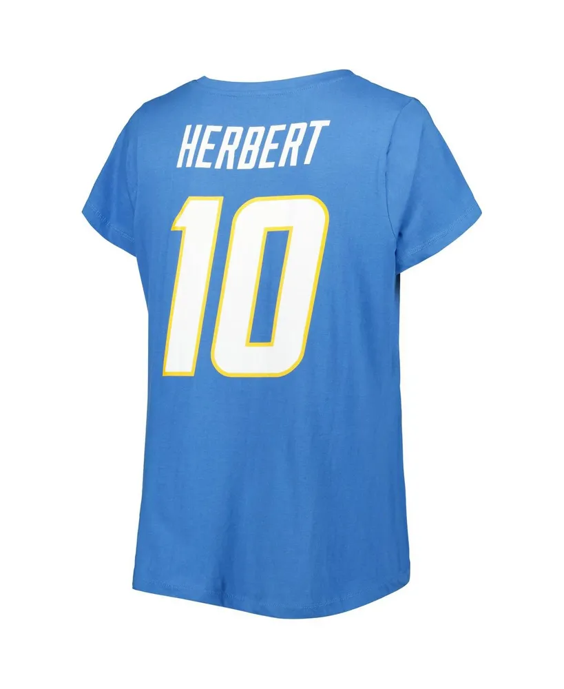 Women's Fanatics Justin Herbert Powder Blue Los Angeles Chargers Plus Player Name and Number V-Neck T-shirt