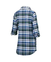 Women's Concepts Sport College Navy, Neon Green Seattle Seahawks Mainstay Flannel Full-Button Long Sleeve Nightshirt