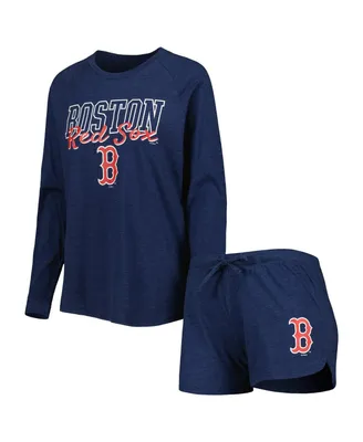 Women's Concepts Sport Heather Navy Boston Red Sox Meter Knit Raglan Long Sleeve T-shirt and Shorts Sleep Set