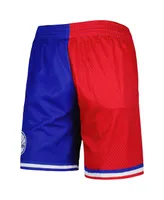 Men's Mitchell & Ness Royal, Red Philadelphia 76ers Hardwood Classics 1982 Split Swingman Shorts