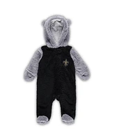 Newborn and Infant Boys Girls Black, Gray New Orleans Saints Game Nap Teddy Fleece Bunting Full-Zip Sleeper
