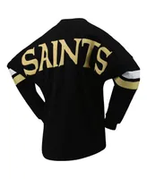 Women's Fanatics Black New Orleans Saints Spirit Jersey Lace-Up V-Neck Long Sleeve T-shirt