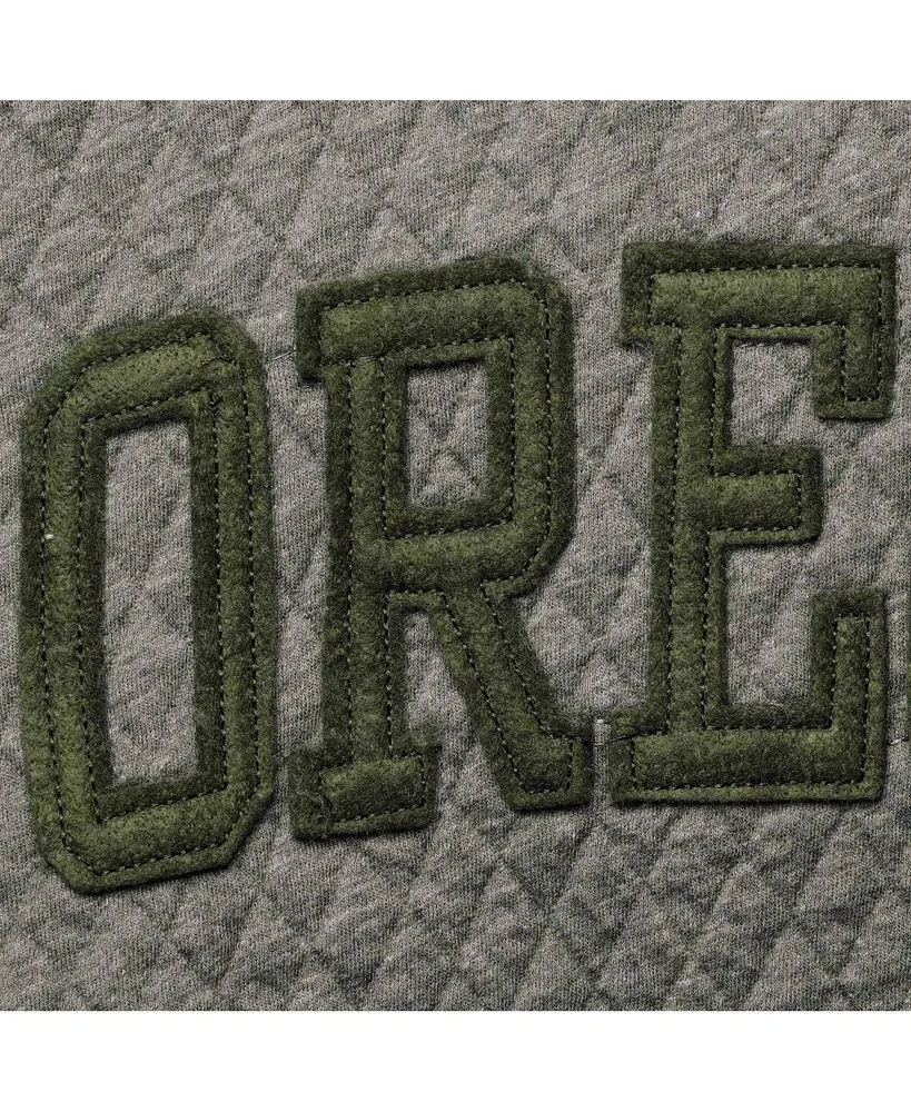 Women's Pressbox Heather Charcoal Oregon Ducks Moose Quilted Pullover Sweatshirt