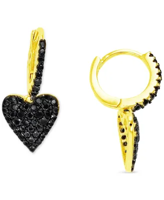 Black Spinel Heart Dangle Hoop Earrings (3/4 ct. t.w.) in 14k Gold-Plated Sterling Silver