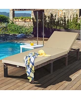 Costway Outdoor Rattan Lounge Chair Chaise Recliner Adjustable Cushioned Patio