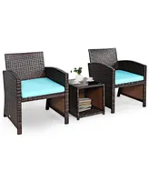 3PCS Patio Rattan Wicker Furniture Cushion Sofa Coffee Table