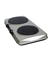 Megachef Electric Easily Portable Heavy Duty Lightweight Dual Size Infrared Burner Cooktop Buffet Range in Sleek Steel