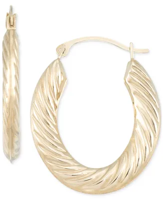 Textured Oval Hoop Earrings in 10k Yellow Gold