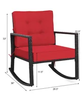 Patio Rattan Rocker Chair Outdoor Glider Wicker Rocking Chair Cushion Lawn