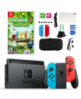 Nintendo Switch in Neon with Pikmin 3 Deluxe & Accessories