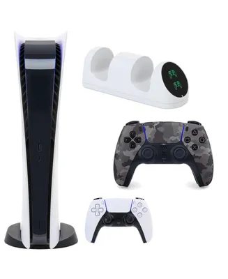 PS5 Digital Console with Extra Gray Camo Dualsense Controller and Dual Charging Dock