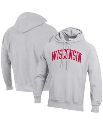 Men's Champion Heathered Gray Wisconsin Badgers Big and Tall Reverse Weave Fleece Pullover Hoodie Sweatshirt