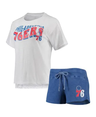 Women's Concepts Sport Royal, White Philadelphia 76Ers Resurgence Slub Burnout Raglan T-shirt and Shorts Sleep Set