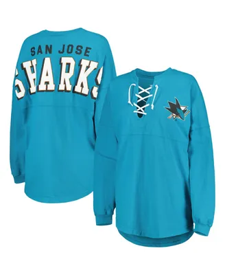 Women's Fanatics Teal San Jose Sharks Spirit Lace-Up V-Neck Long Sleeve Jersey T-shirt