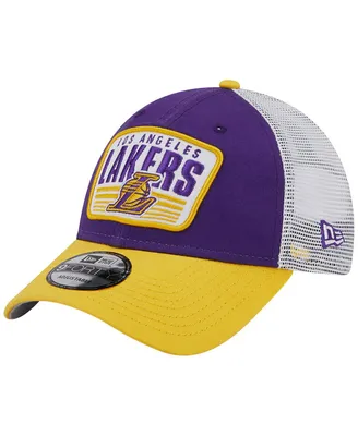 Men's New Era Purple Los Angeles Lakers Two-Tone Patch 9FORTY Trucker Snapback Hat