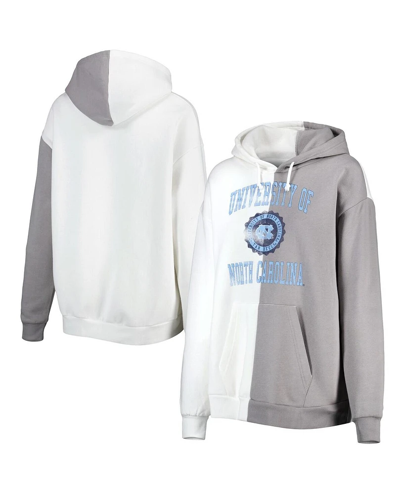 Women's Gameday Couture Gray, White North Carolina Tar Heels Split Pullover Hoodie
