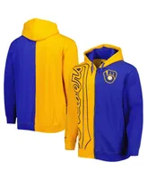 Men's Mitchell & Ness Gold, Royal Milwaukee Brewers Fleece Full-Zip Hoodie