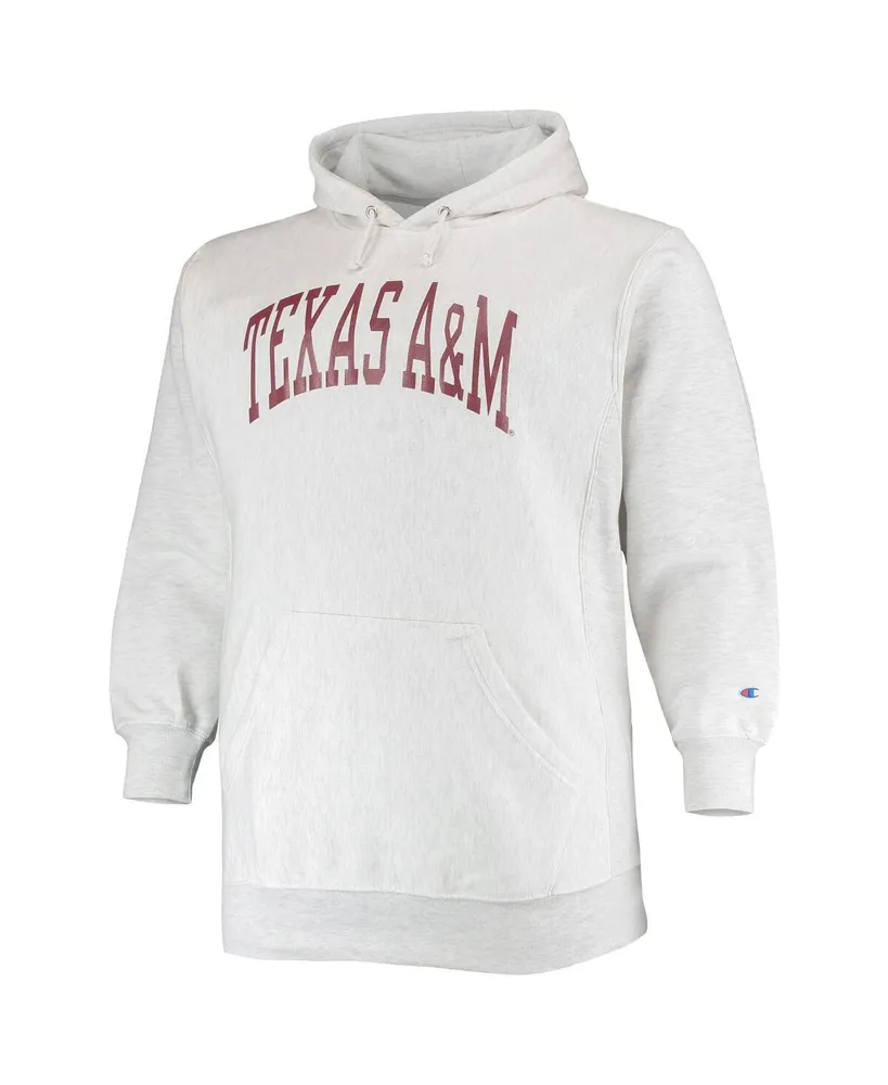 Men's Champion Heathered Gray Texas A&M Aggies Big and Tall Reverse Weave Fleece Pullover Hoodie Sweatshirt