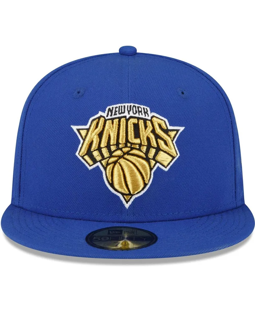 Men's New Era Blue York Knicks 2X Nba Champions Metallic Undervisor 59Fifty Fitted Hat