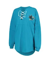 Women's Fanatics Teal San Jose Sharks Spirit Lace-Up V-Neck Long Sleeve Jersey T-shirt