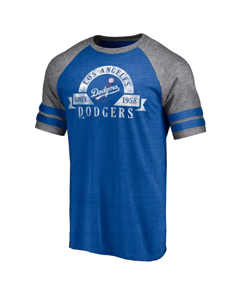 Men's Fanatics Heather Royal Los Angeles Dodgers Utility Two-Stripe Raglan Tri-Blend T-shirt