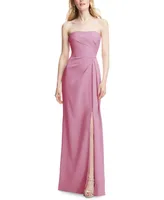 After Six Women's Strapless Pleated Faux Wrap Trumpet Gown with Front Slit