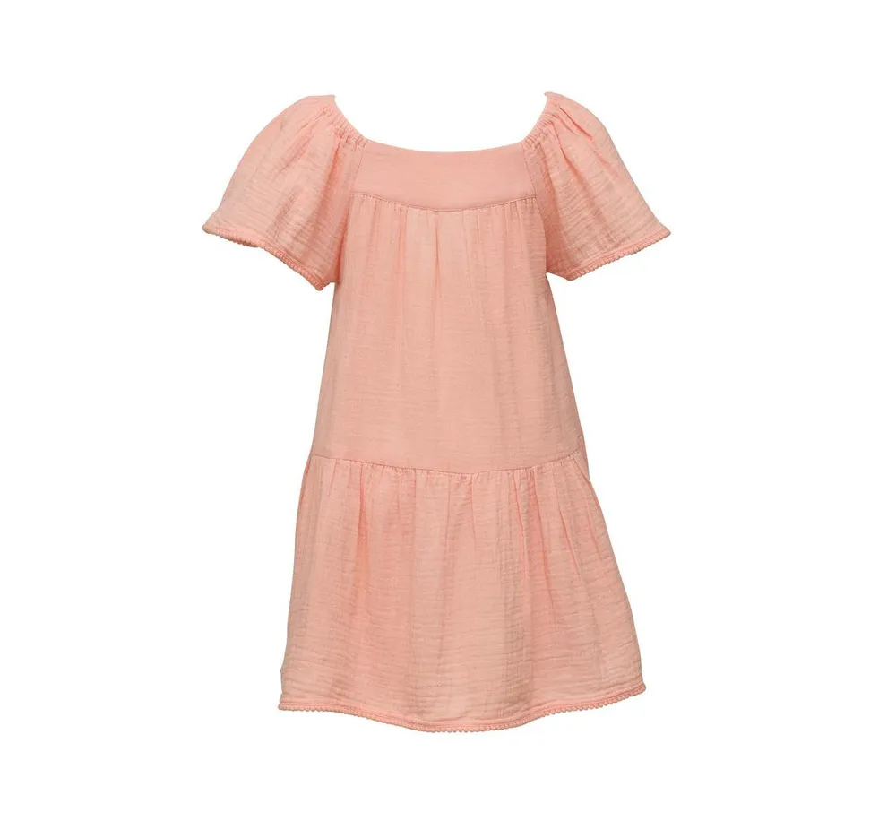 Toddler, Child Girls Peach Flutter Sleeve Beach Dress