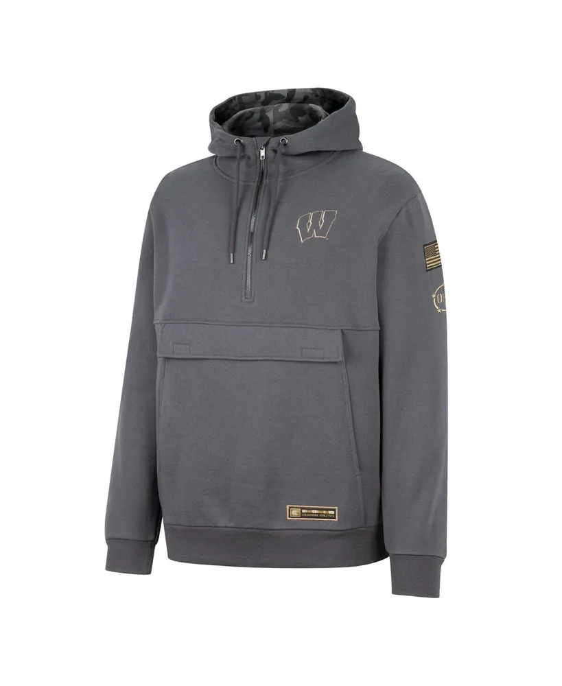 Men's Colosseum Charcoal Wisconsin Badgers Oht Military-Inspired Appreciation Quarter-Zip Hoodie