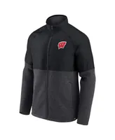 Men's Fanatics Black, Heathered Charcoal Wisconsin Badgers Durable Raglan Full-Zip Jacket