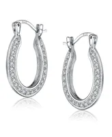 Genevive Sterling Silver White Gold Plated Cubic Zirconia Horseshoe Hoops