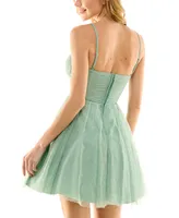 City Studios Juniors' Glitter-Tulle Ruched-Bodice Skater Dress, Created for Macy's