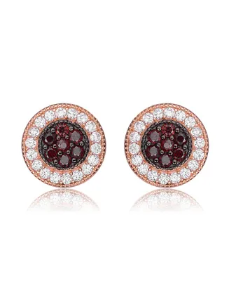 Genevive Sterling Silver 18K Rose Gold Plated Cubic Zirconia Paved Roaring Studs Earring