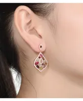 Genevive Sterling Silver 18K Rose Gold Plated Multi Colored Cubic Zirconia Accent Dangle Earrings