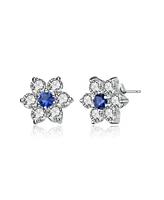 Genevive Sterling Silver Clear Round Cubic Zirconias Flower Shape Earrings