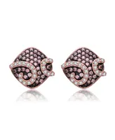 Genevive Sterling Silver Stud Cubic Zirconia Swirls Square Earrings