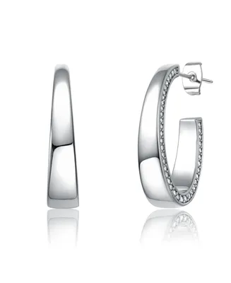 Genevive Sterling Silver with Cubic Zirconia Tapered ¾ C - Hoop Earrings