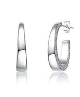 Genevive Sterling Silver with Cubic Zirconia Tapered ¾ C - Hoop Earrings