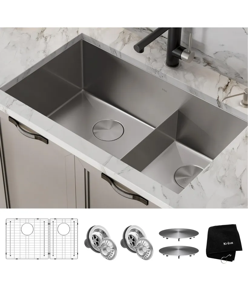 Kraus Standart Pro in. 16 Gauge Undermount 60/40 Double Bowl Stainless Steel Kitchen Sink