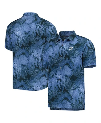 Men's Tommy Bahama Blue New York Yankees Coast Luminescent Fronds IslandZone Button-Up Camp Shirt