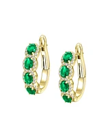 Genevive Sterling Silver 14K Gold Plated Cubic Zirconia Oblong Hoop Spring Lock Earrings.