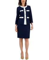 Le Suit Women's Framed Collarless Skirt Suit, Regular & Petite