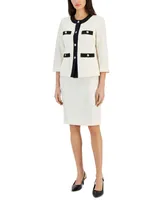 Le Suit Women's Framed Collarless Skirt Suit, Regular & Petite